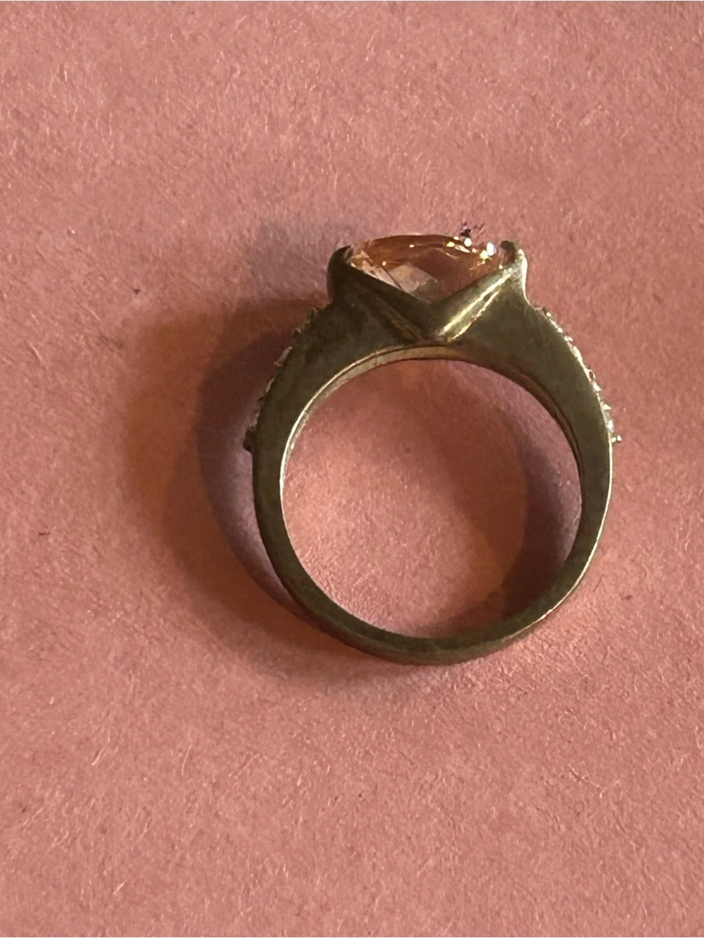 Vintage Sterling Silver Cocktail Ring with Checker-Cut Champagne Cubic Zirconia